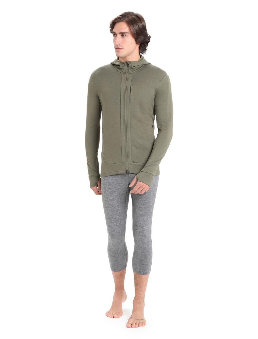 Bluzy Z Kapturem Icebreaker Merino Quantum III Long Sleeve Zip Męskie Oliwkowe | PL 1678WNBY